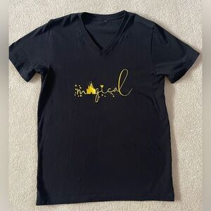 Black V-Neck T-Shirt with Yellow Magical Print
